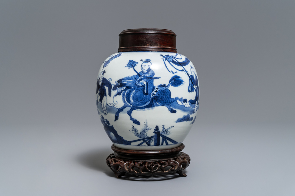 A Chinese blue and white ginger jar with playing boys, Kangxi