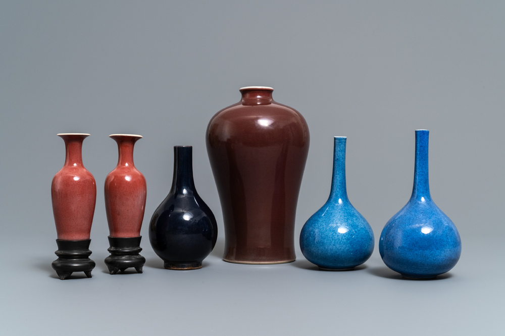 Six Chinese monochrome vases, Kangxi and later