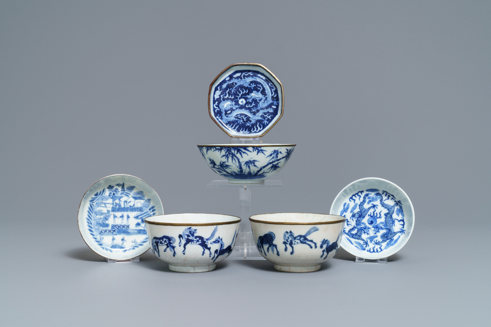 Six Chinese blue and white 'Bleu de Hue' Vietnamese market bowls and dishes, 19th C.