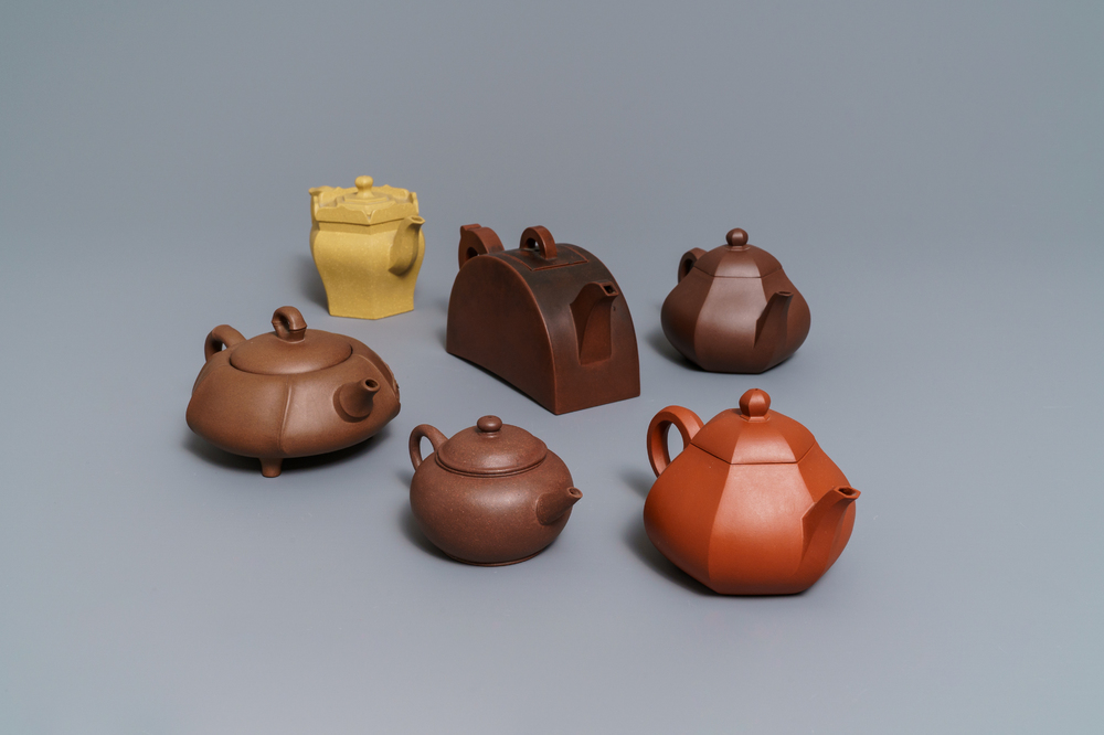 Six Chinese Yixing stoneware teapots, 19/20th C.