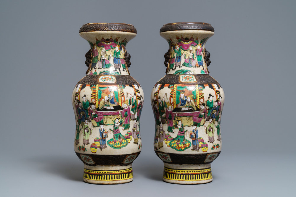 A pair of Chinese Nanking famille rose vases, 19th C.