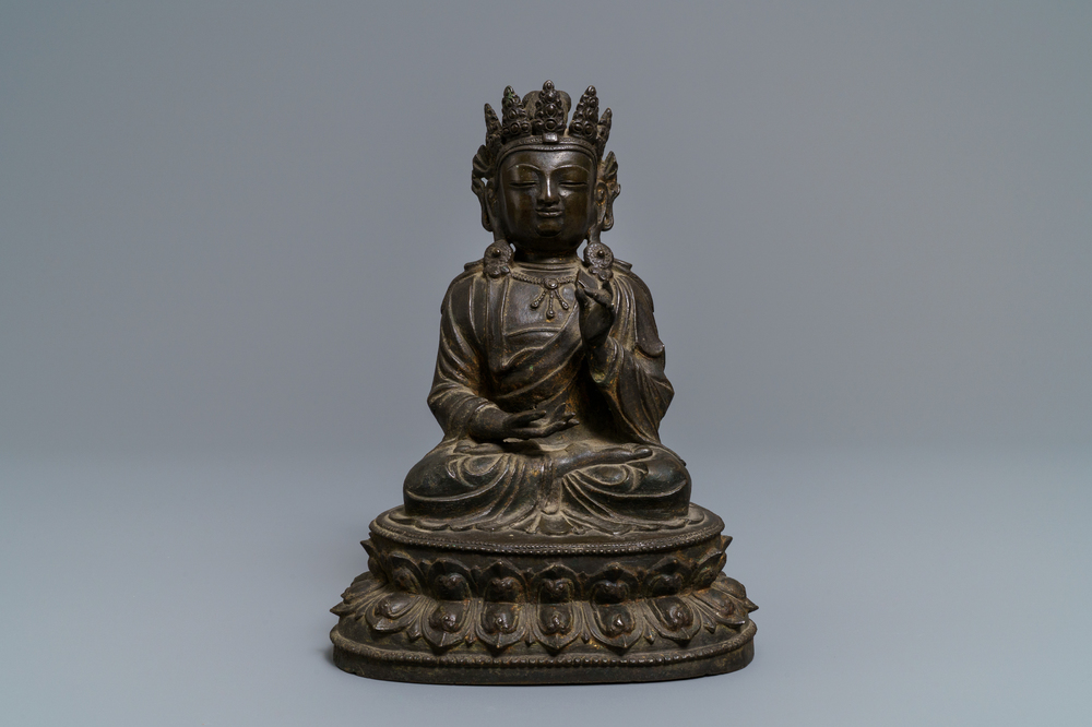 A Chinese bronze figure of Buddha, Ming