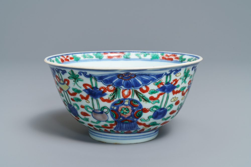 A Chinese wucai 'Buddhist' emblems bowl, Shunzhi, Transitional period