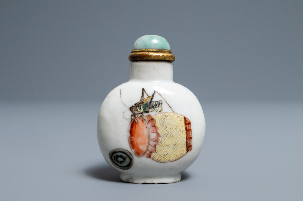 A Chinese famille rose 'grasshopper' snuff bottle, Daoguang mark and of the period