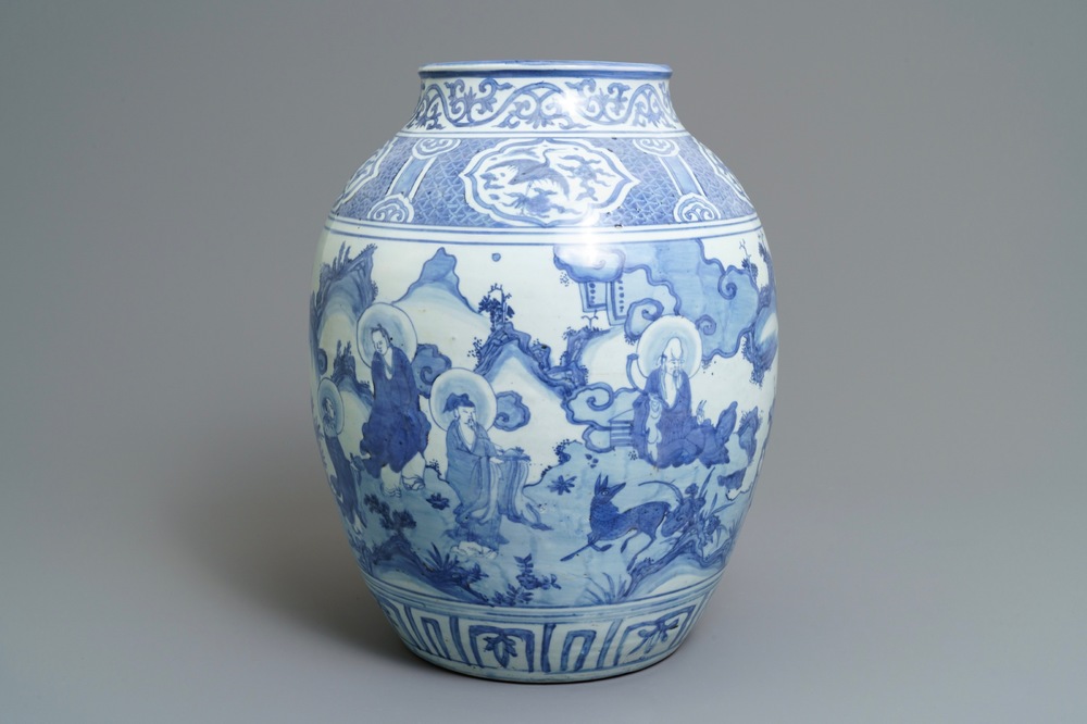 A Chinese blue and white 'immortals' vase, Wanli