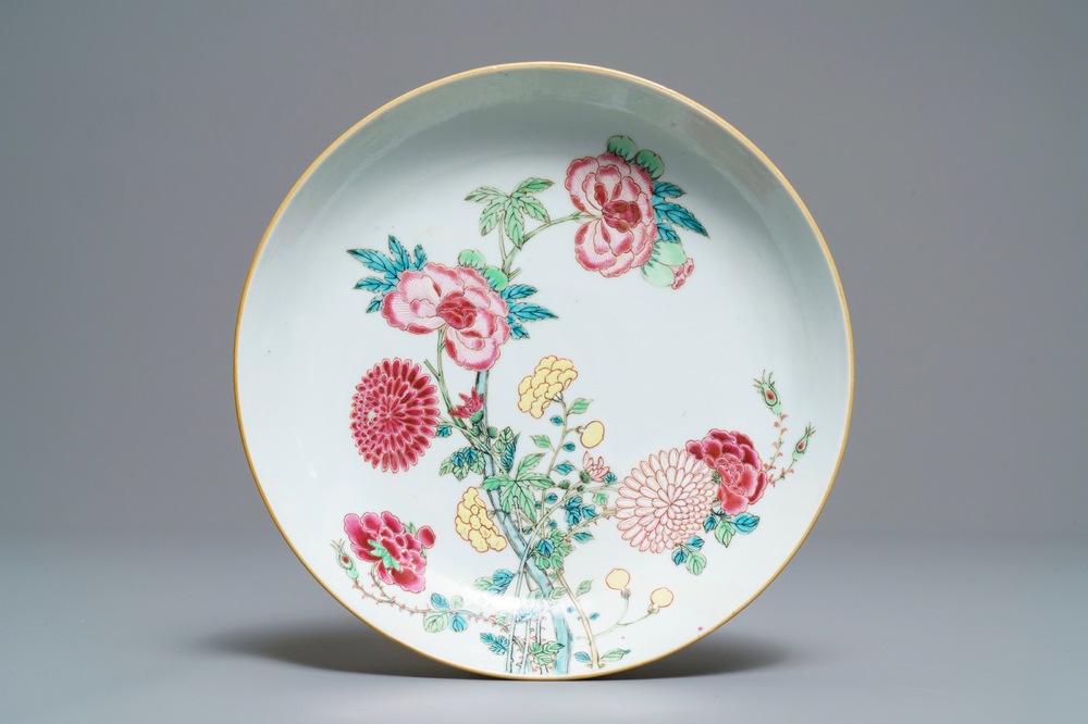 A Chinese famille rose plate with Johanneum mark, ex-coll. August the Strong, Yongzheng