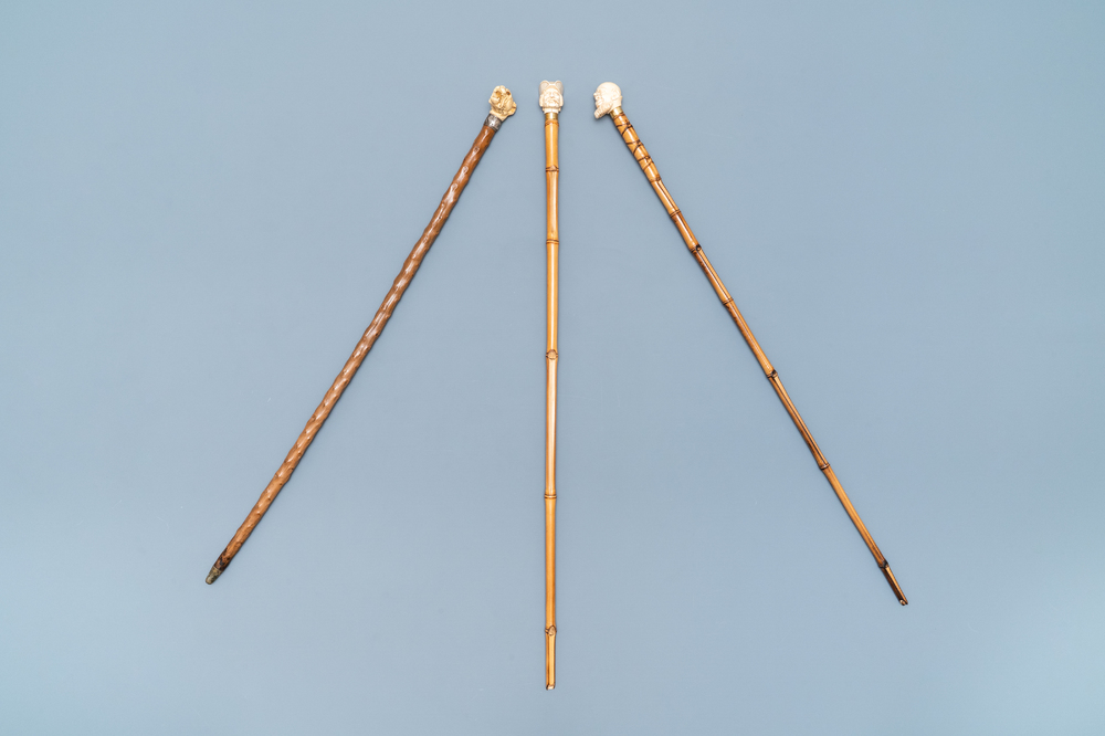 Three ivory-handled canes, 19th C.