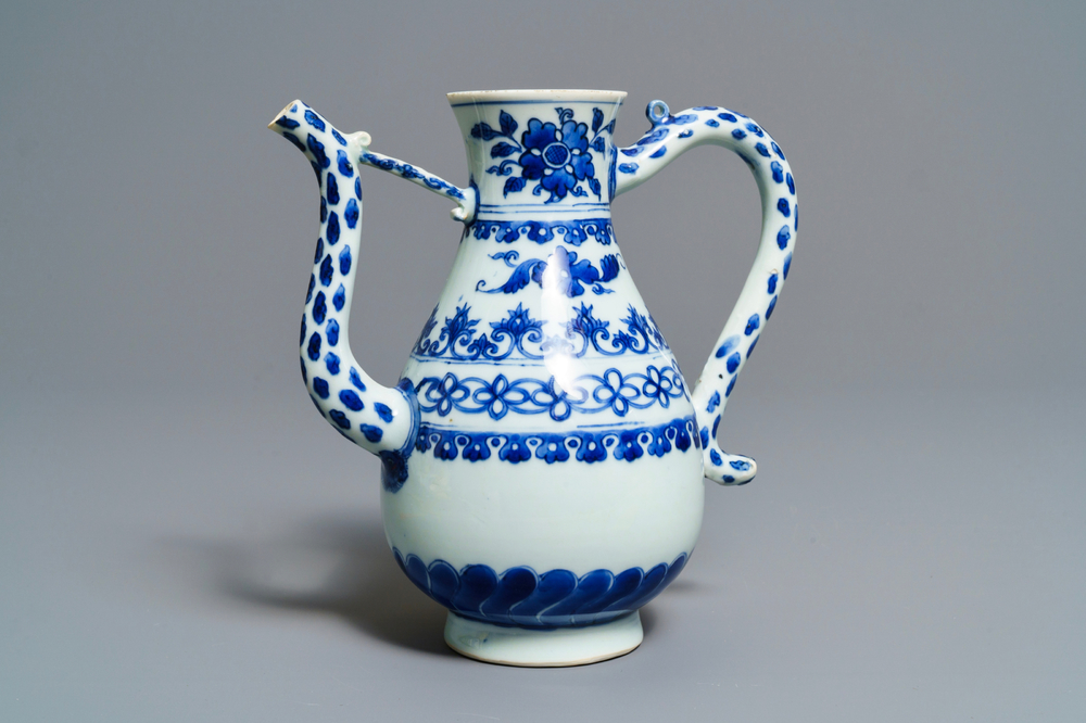 A Chinese blue and white ewer, Transitional period