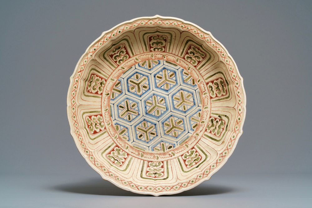 An Annamese polychrome geometrical dish, Vietnam, 15/16th C.