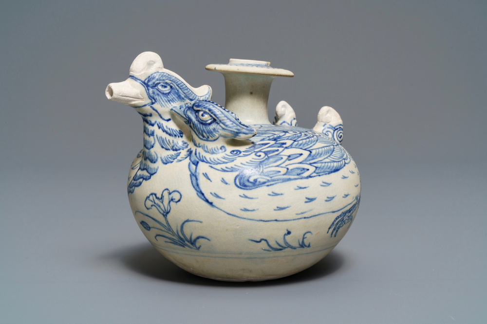 An Annamese blue and white 'two ducks' kendi, Vietnam, 14/15th C.