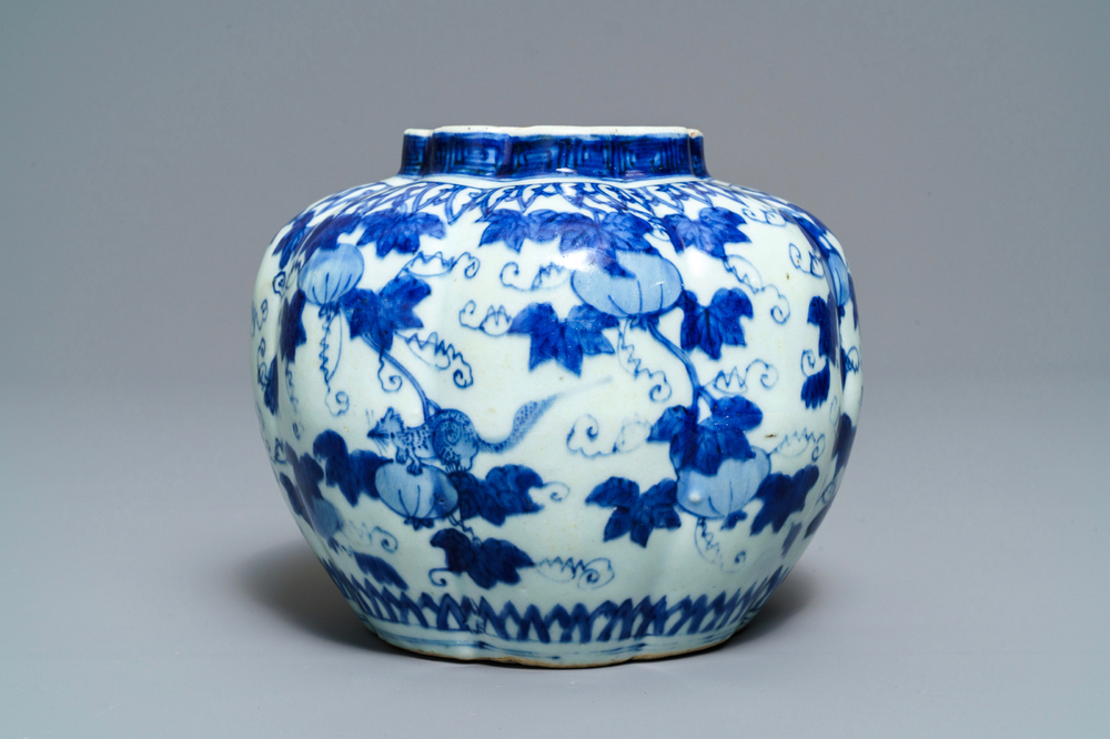 A Chinese blue and white 'squirrel and grapevine' vase, Wanli/Jiajing
