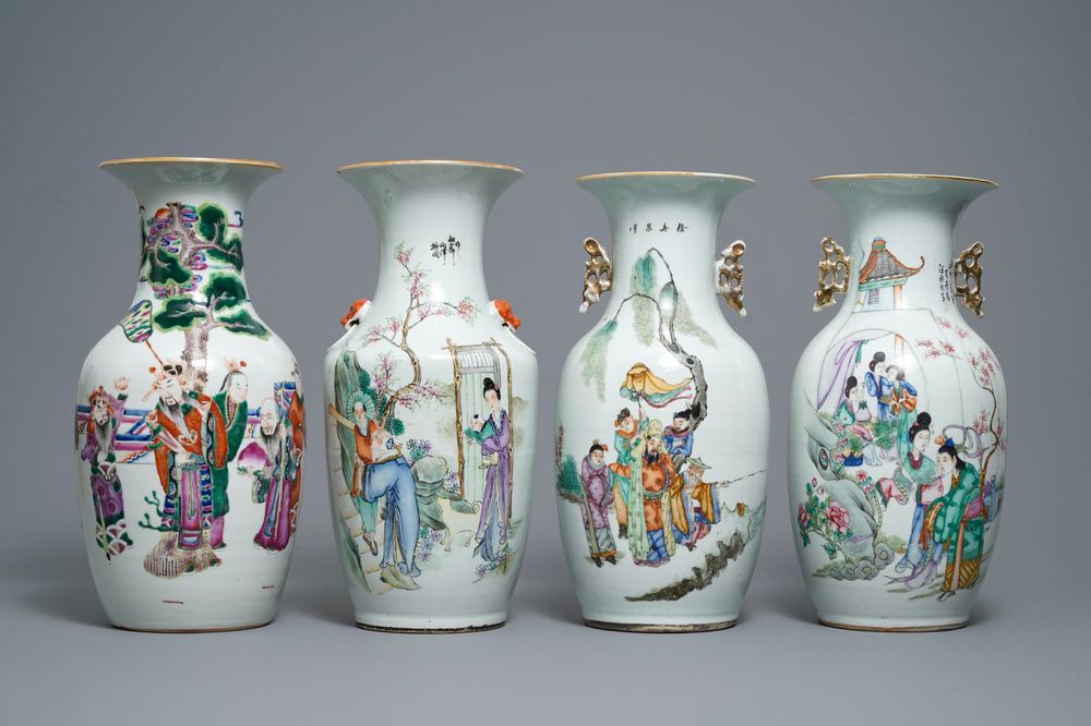 Quatre vases en porcelaine de Chine famille rose, 19/20&egrave;me