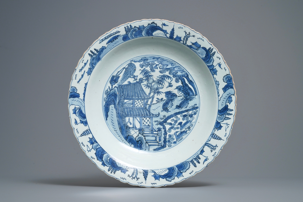 A Chinese blue and white dish with birds and squirrels, Jiajing
