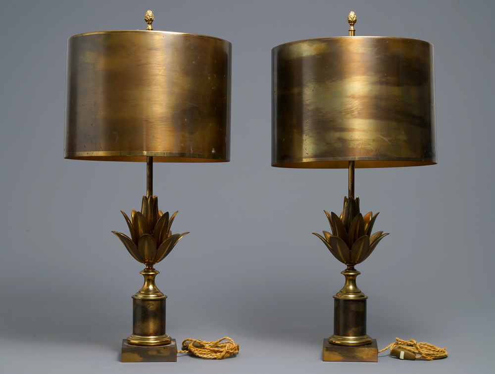 A pair of large signed Maison Charles lotus flower lamps, ca. 1960