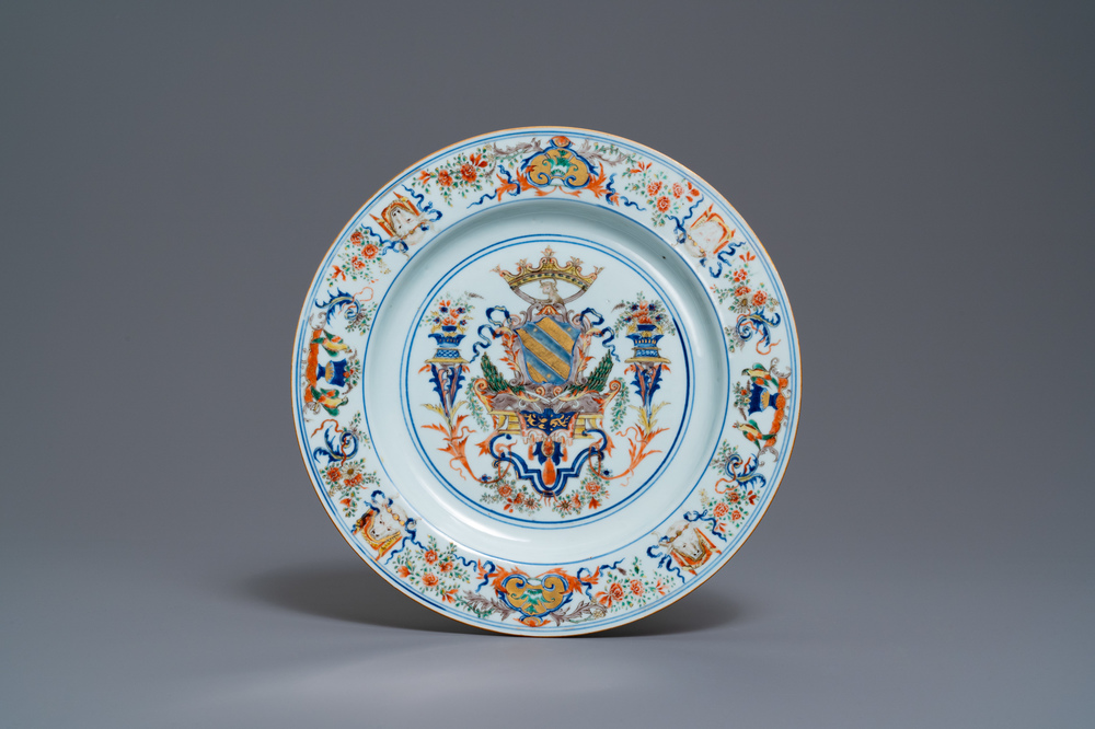 A Chinese verte-Imari Portuguese market dish with the arms of Ataide, ca. 1720