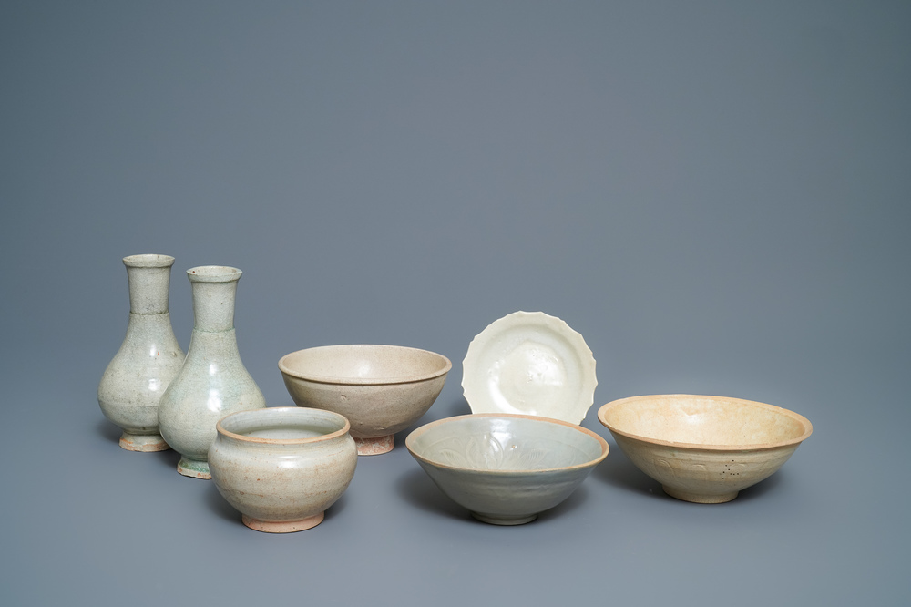 A varied collection of Chinese qingbai- and cream-glazed pottery, Song and later