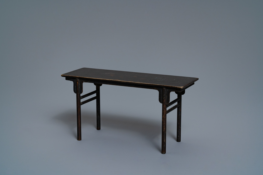 A Chinese bronze miniature model of a scholar's table, 19th C.