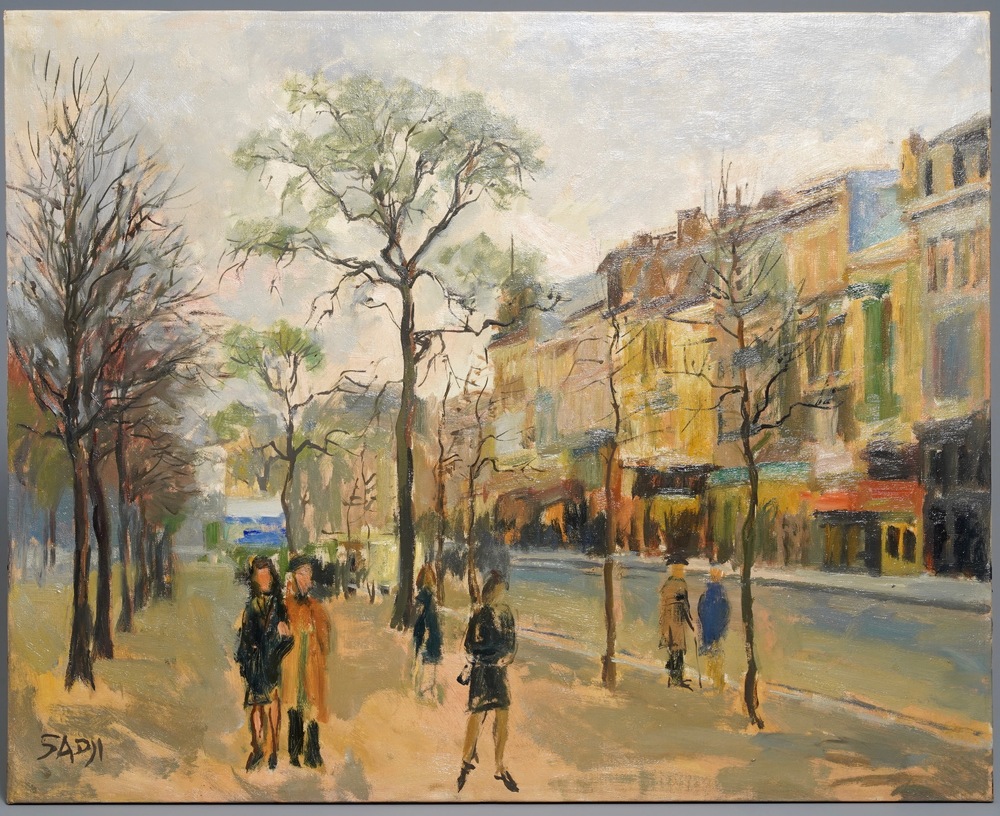 Sadji (Sha Qi, Sha Yinnian) (1914-2005): Vue sur 'Avenue de la Toison d'or' &agrave; Bruxelles, huile sur toile