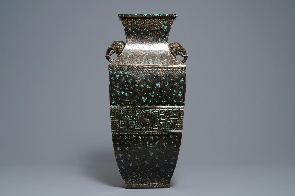 A Chinese faux-bronze-glazed vase, Qianlong mark, Republic