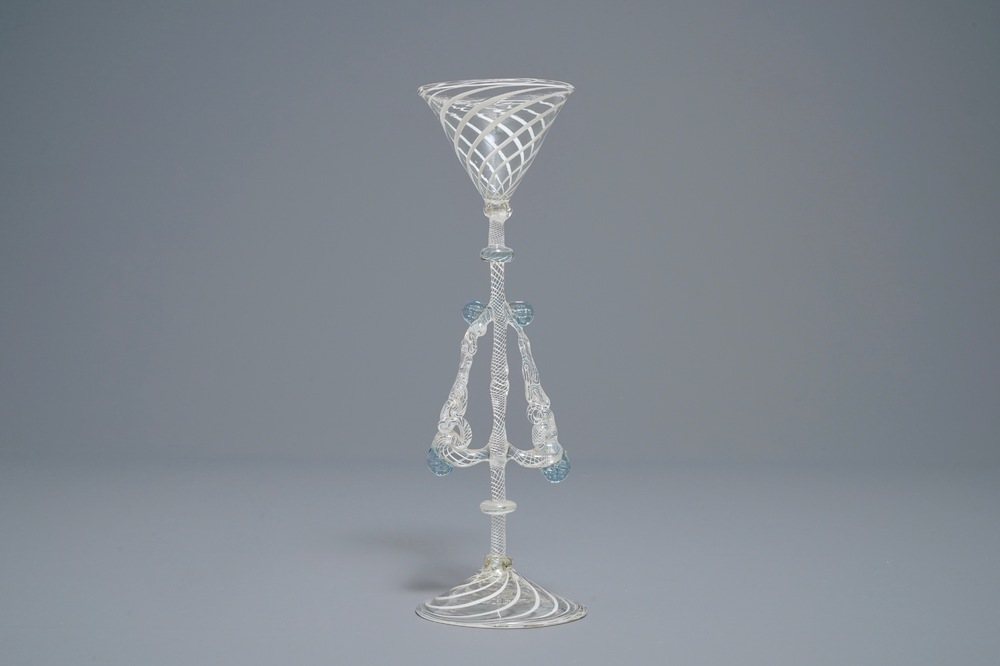 A fa&ccedil;on de Venise winged wine glass, Italy or Holland, 18/19th C.
