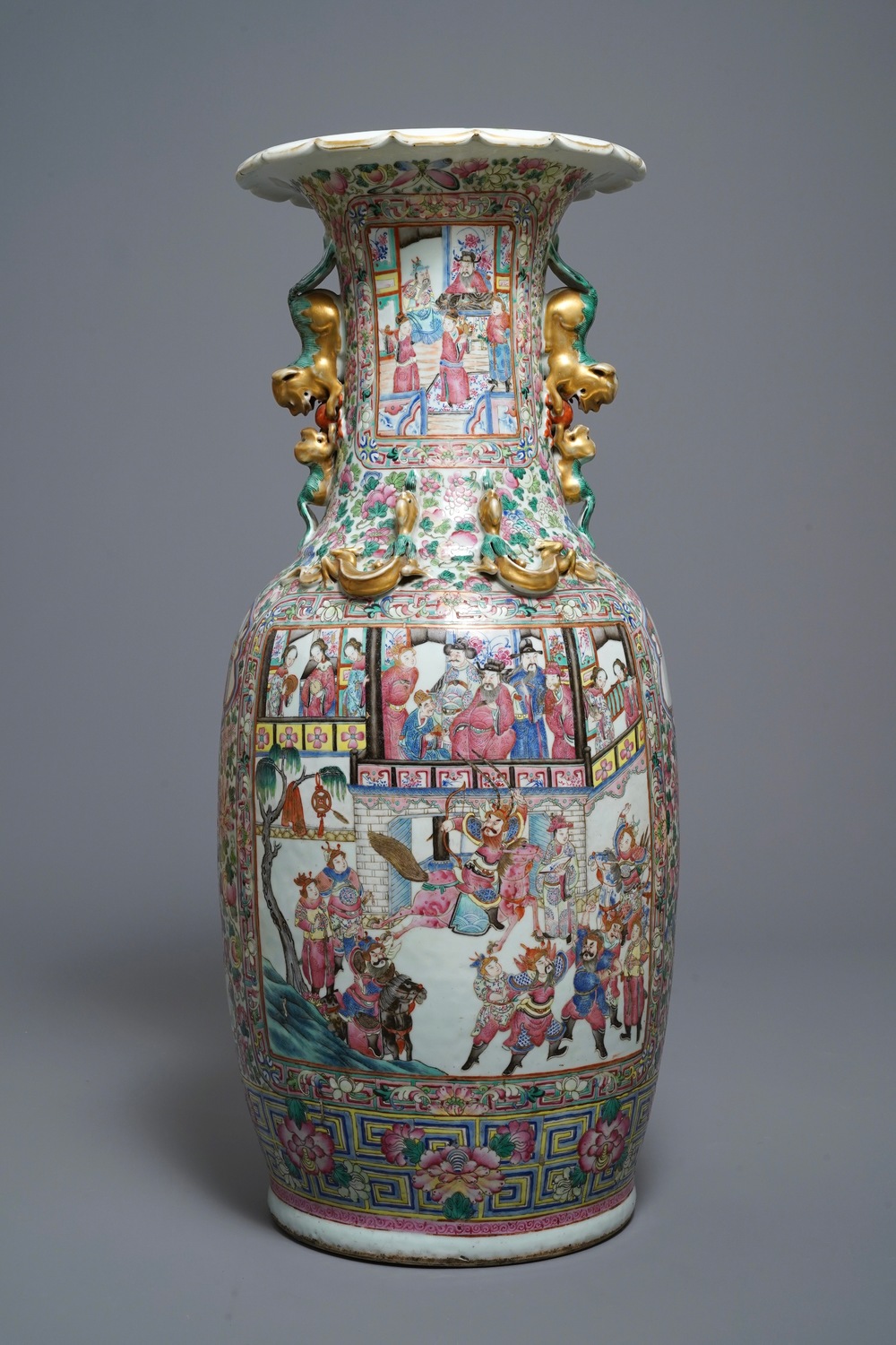 A large Chinese famille rose 'court scene' vase, 19th C.
