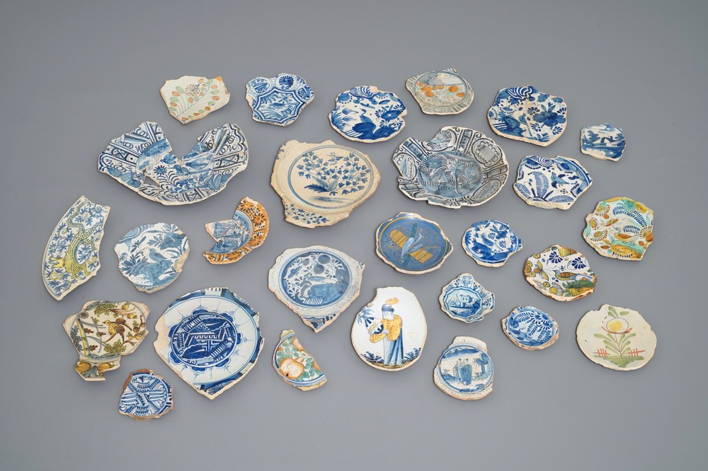 A collection of Dutch maiolica shards, 16th C. and later
