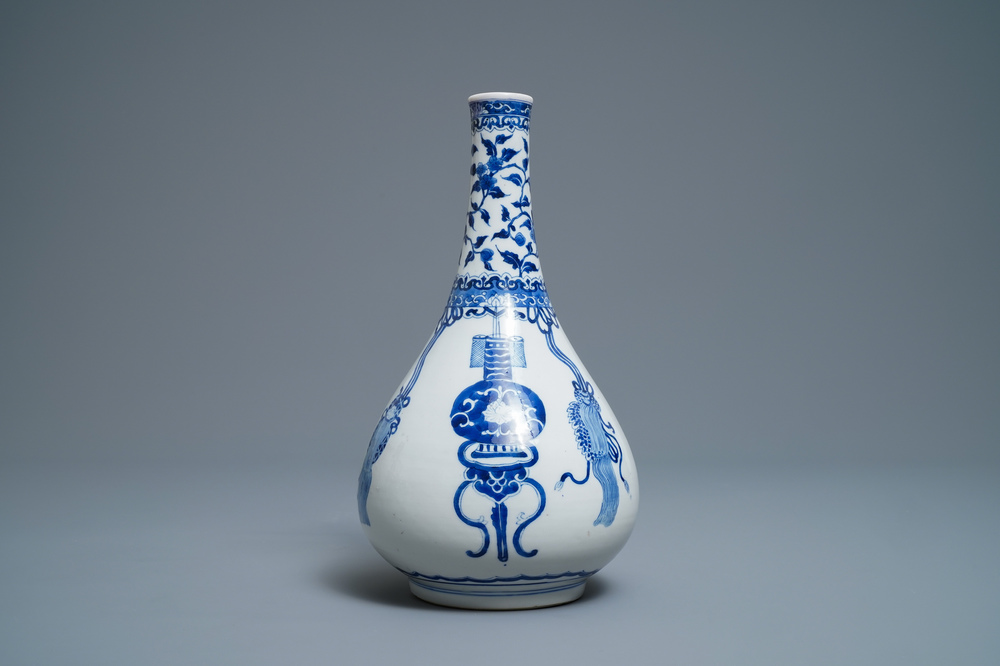 A Chinese blue and white bottle vase, Kangxi