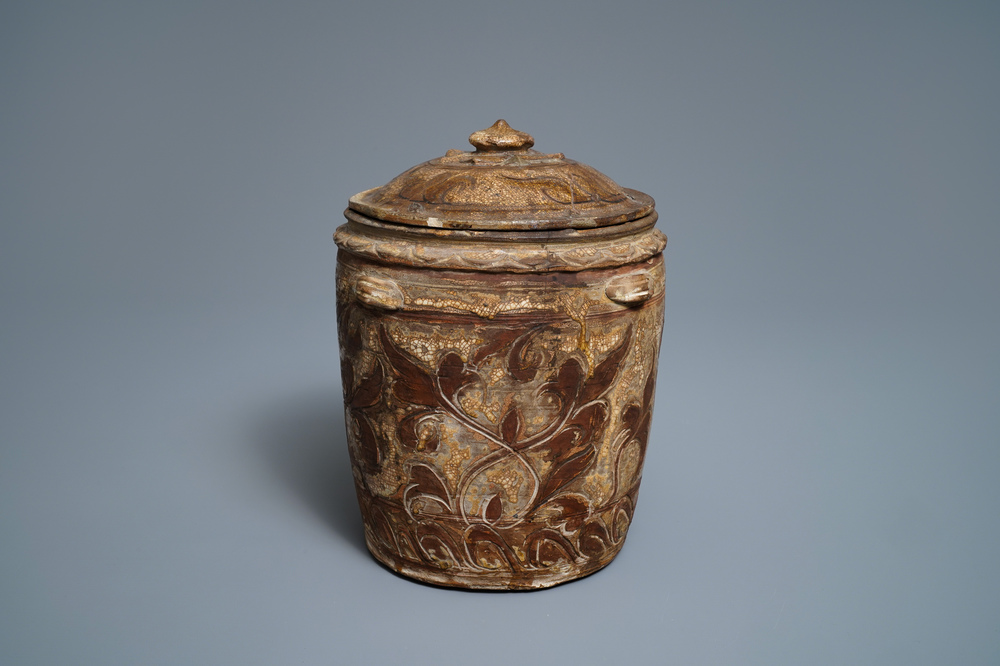 An Annamese polychrome jar and cover with incised design, Vietnam, 15/16th C.