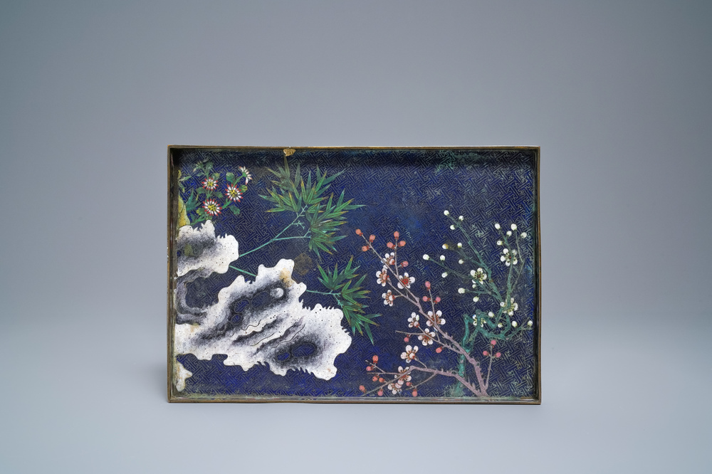A Chinese rectangular cloisonn&eacute; tray, Qianlong/Jiaqing