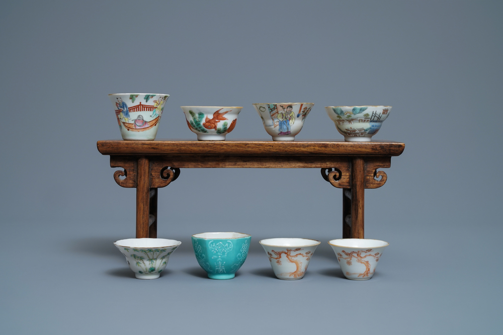 Eight Chinese wine cups, 19/20th C.