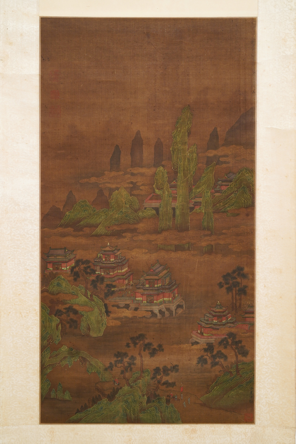 Chinese school, gesign. Yuanbian Xiang (1525-1590), inkt en kleur op zijde: 'Landschap naar Zhao Boju'