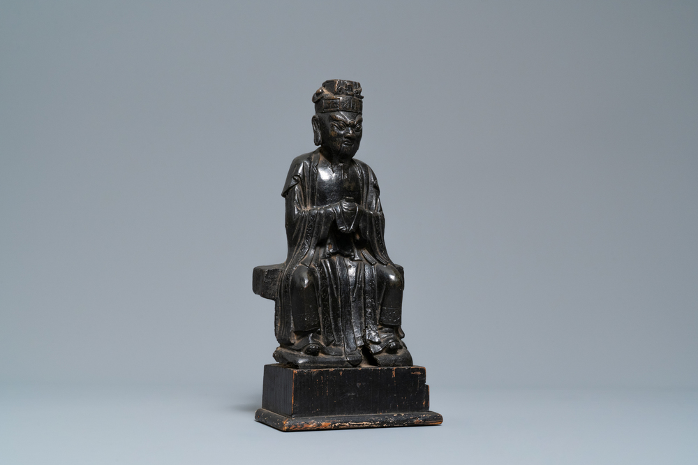 A Chinese bronze figure of Wenchang Wang with inscription, Ming