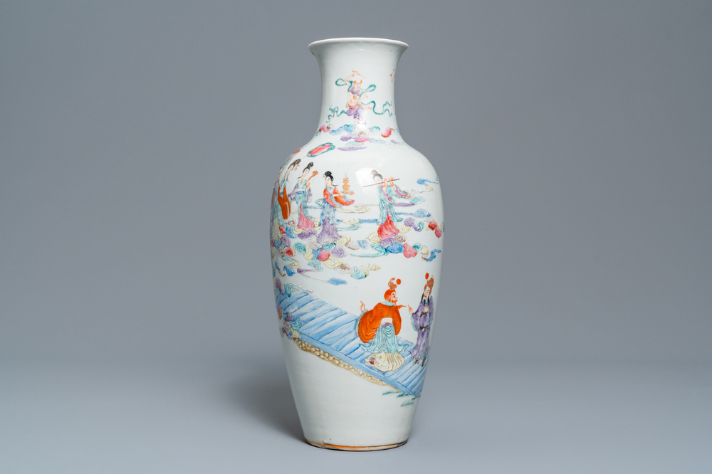 A Chinese famille rose 'immortals' vase, Qianlong mark, Republic