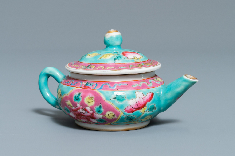 A Chinese famille rose teapot and cover for the Straits or Peranakan market, 19th C.