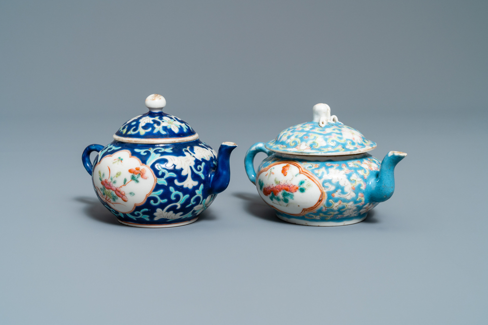 Two Chinese famille rose teapots and covers for the Straits or Peranakan market, 19th C.