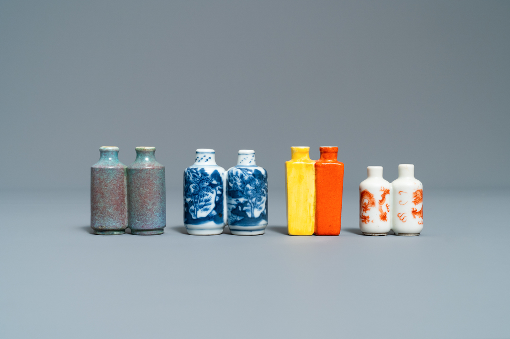 Four various Chinese 'twin' snuff bottles, 19/20th C.