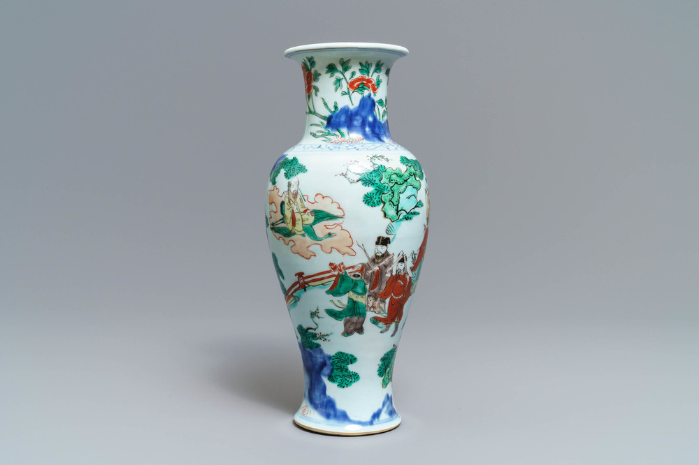 A Chinese wucai 'immortals' vase, Transitional period