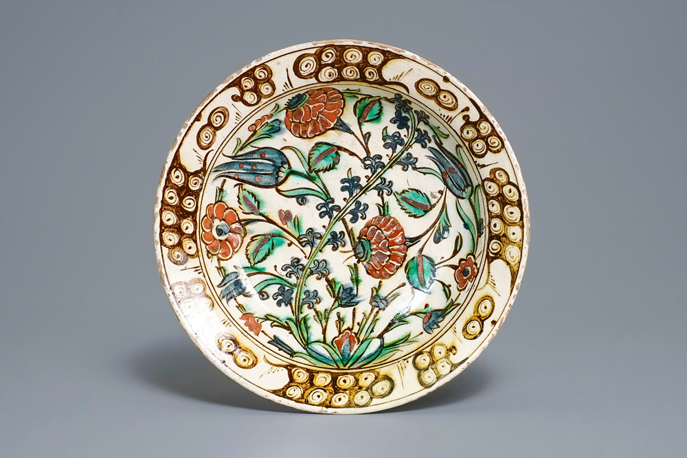 A polychrome Iznik dish with floral design, Turkey, ca. 1600