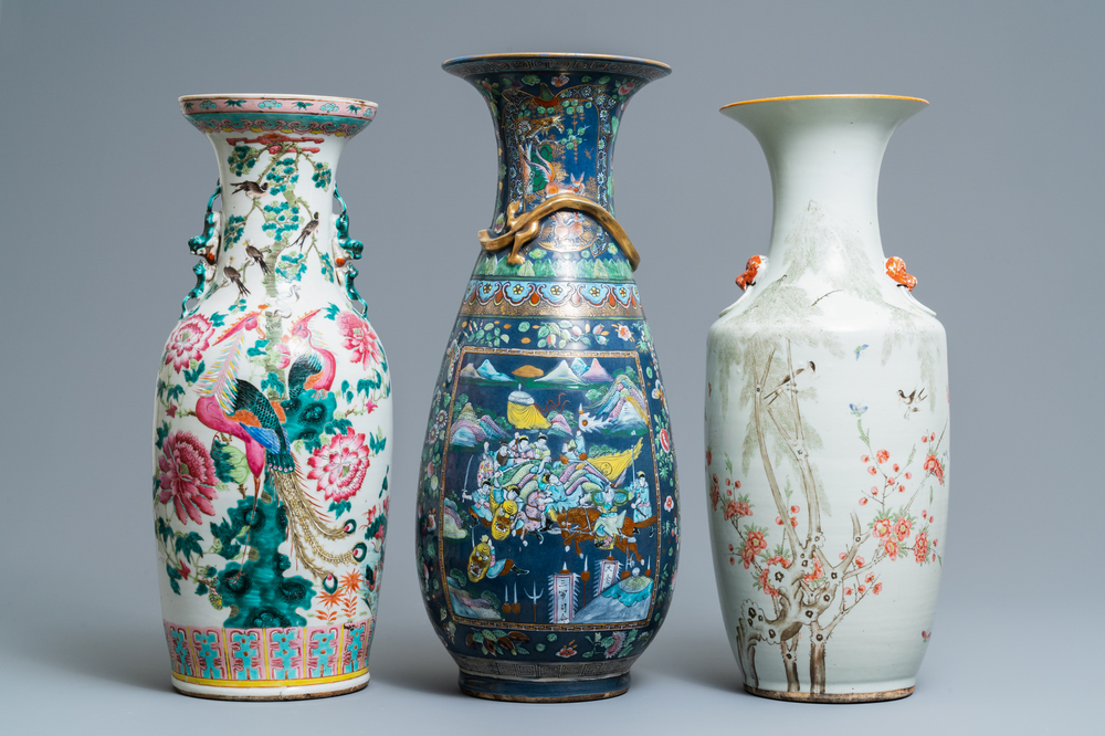 Three Chinese famille rose vases, 19/20th C.
