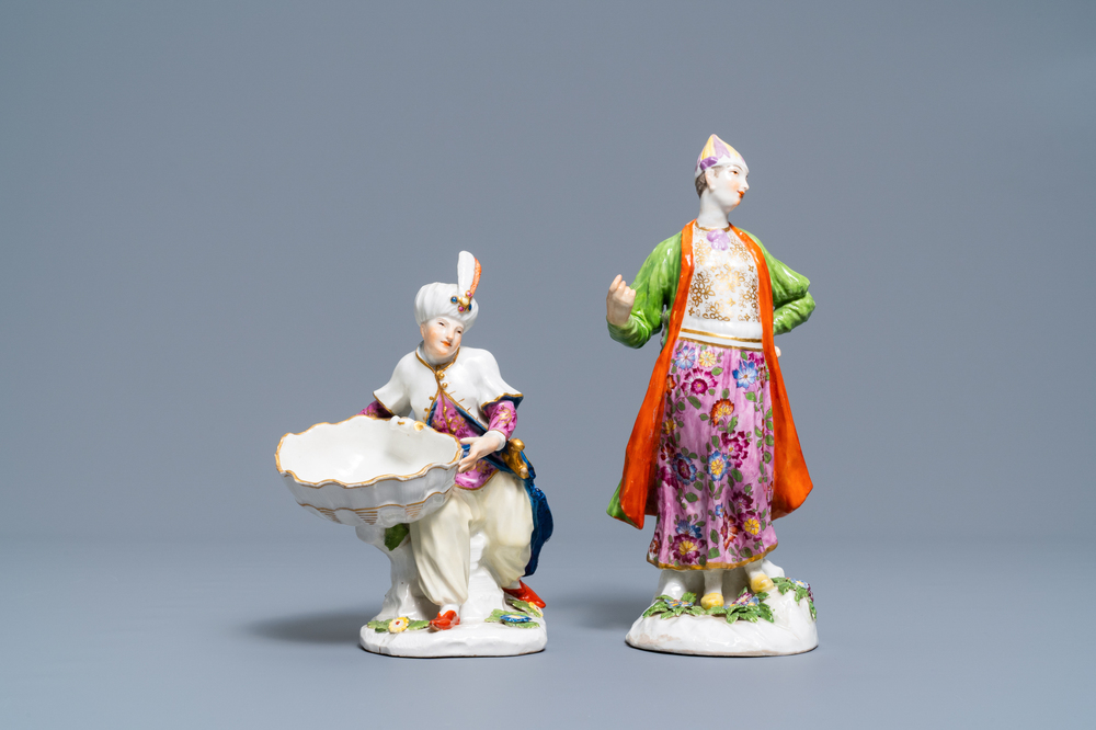 Deux figures orientalistes en porcelaine polychrome, Meissen et Samson, 18/19&egrave;me