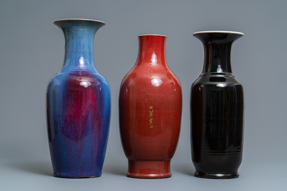 Three Chinese monochrome vases, 19th C.