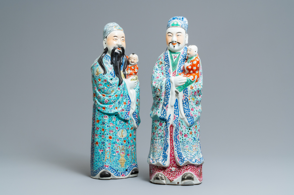 Deux figures d'immortels en porcelaine de Chine famille rose, 19/20&egrave;me