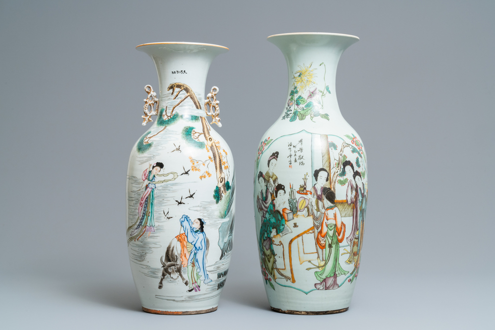 Deux vases en porcelaine de Chine famille rose, 19/20&egrave;me