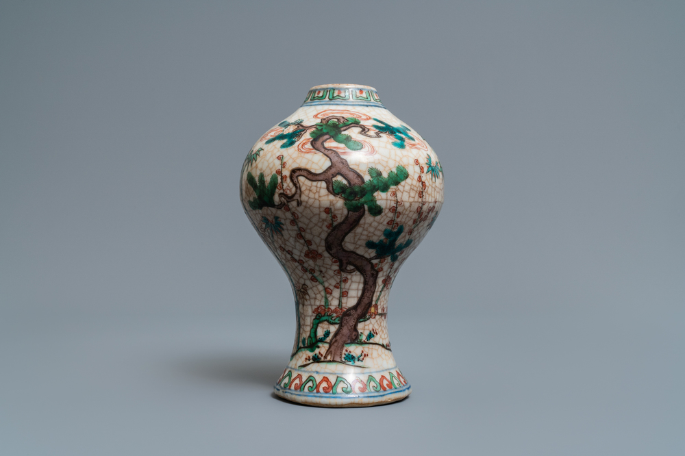 A Chinese wucai 'Three friends of winter' meiping vase, Wanli