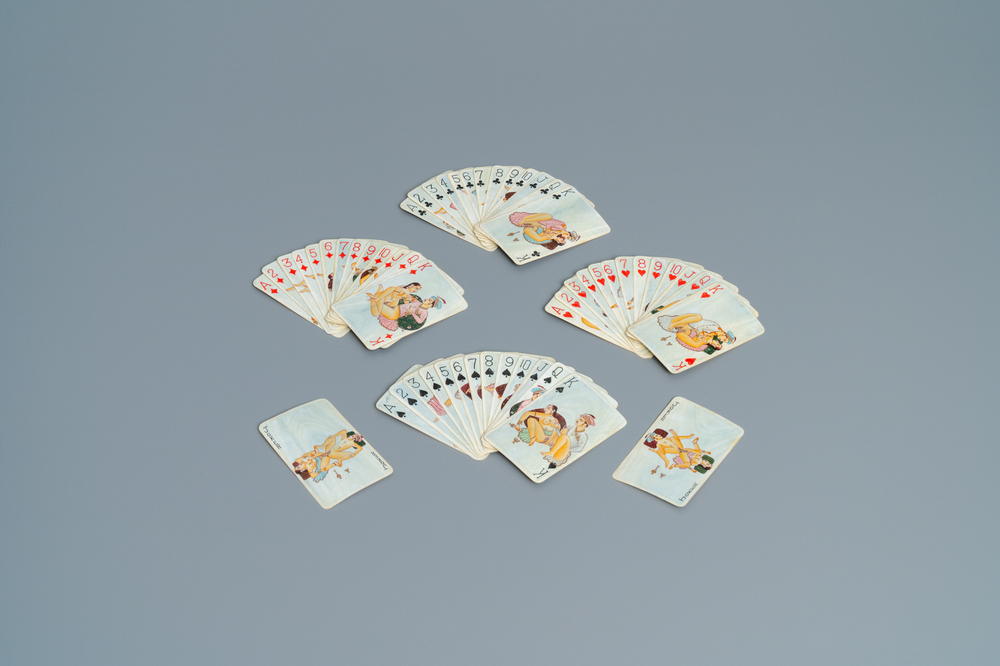 A complete playing cards set with erotic miniatures on ivory, India, early 20th C.