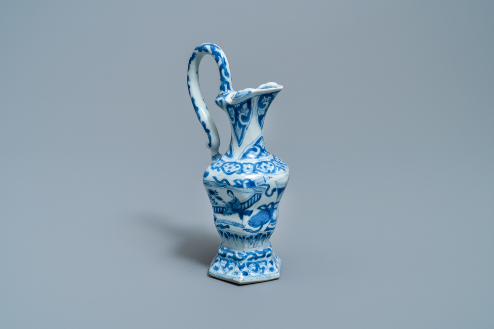 A Chinese blue and white ewer after a European silver example, Kangxi