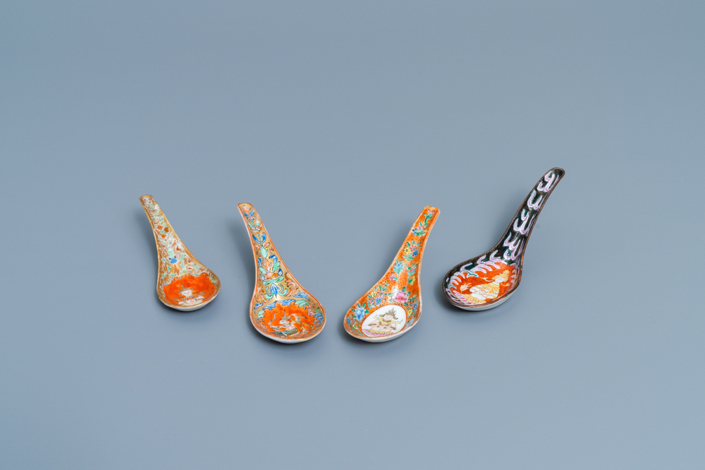 Four Chinese Thai market Bencharong spoons, 19th C.