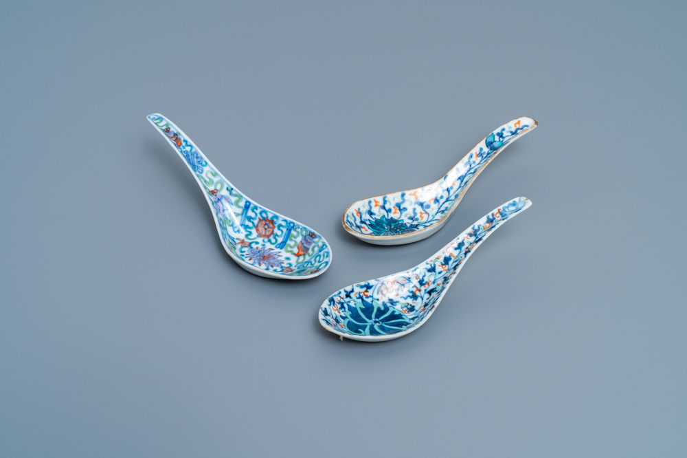 Three Chinese doucai spoons, 19th C.