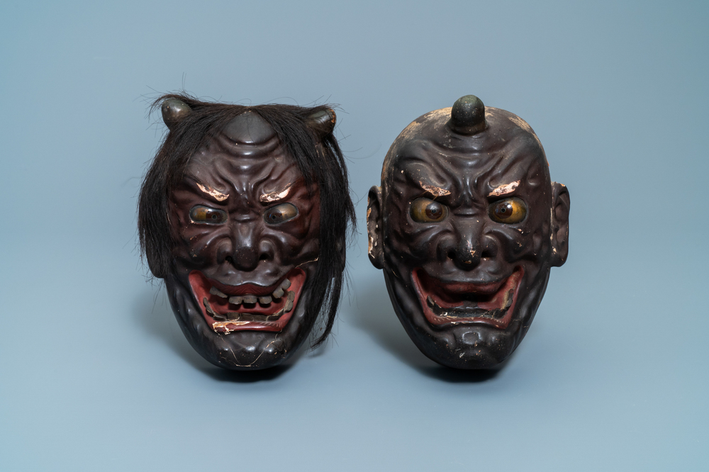 Two Japanese Noh masks, Edo, 18/19th C.