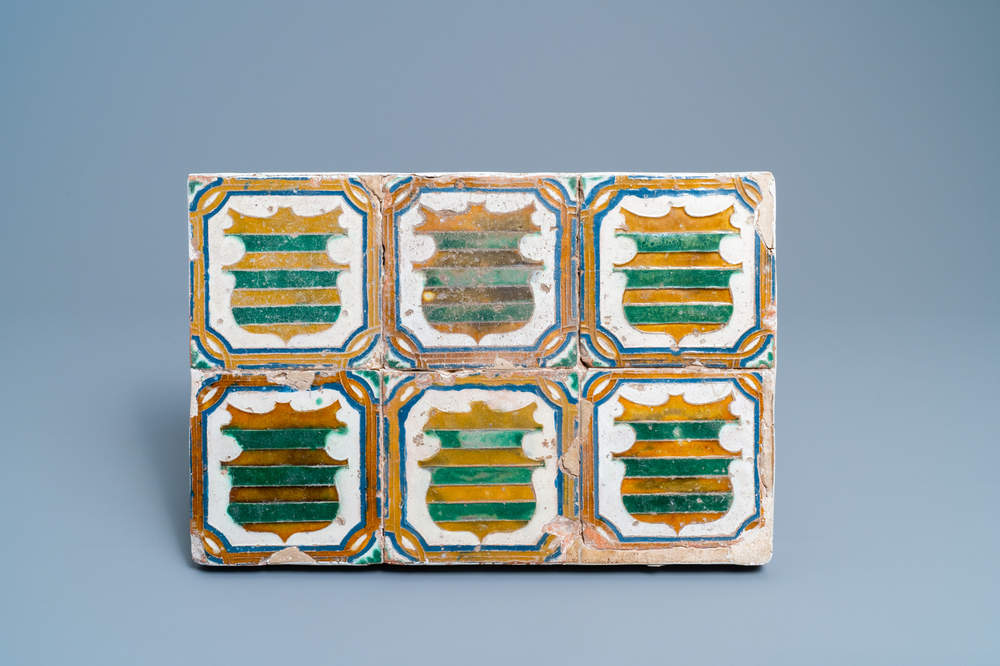 Six Spanish armorial 'Arista' tiles, Toledo, 2nd half 16th C.